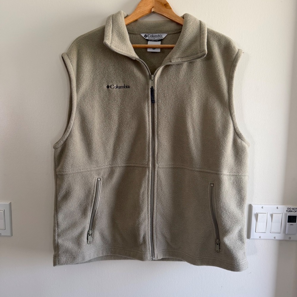 Columbia Fleece Full Zip Vest Tan Beige Mens Large Gorpcore